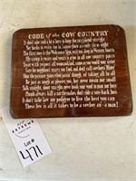 Code of the cow country plaque