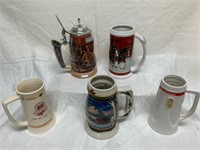 Budweiser Steins x 5 Mixed