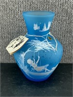 Westmoreland Blue Satin Vase by Mary Gregory