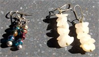 2 Pair - Enamel Beads & Pink Stones Earrings