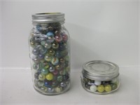 2 Jars Of Assorted Marbles - 7" Tallest