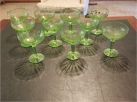 Etched green uranium glass 10pcs.