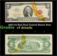 1963 $2 Red Seal United States Note Grades vf deta