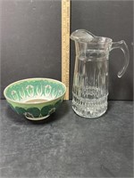 Vintage Glass Pitcher, Vintage Decorative Bowl