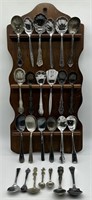 Various Spoons w/ Wooden Rack