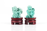 PAIR OF TURQUOISE CARVED CHILDREN FIGURES