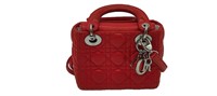 Red Quilted Leather Top Handle Small Tote
