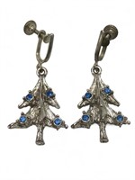 Blue Stone Christmas Tree Earrings