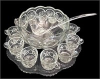 Glass Punch Bowl & 12 Cups