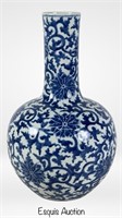 19th C. Chinese Blue & White Vase w/ Lotus Flowers
