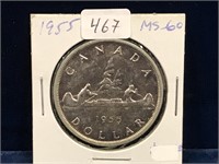 1955 Can Silver Dollar  MS60