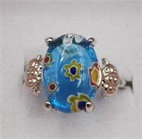 Murano Glass Style Ring Sz 5
Stamped 925
