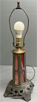 Antique Slag Glass & Spelter 3 Way Table Lamp