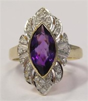 Marquise Shaped Amethyst & .20 Diamond Ring