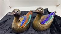 Silver&Enamel Ducks Condiment Dishes w/ Spoons