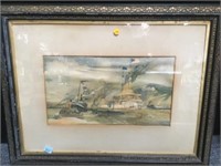 FRAMED & MATTED ANTIQUE MARITIME WATERCOLOR PICTUR
