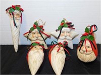 6 ceramic Santa ornaments