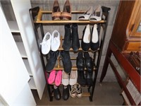 Shoe rack w/shoes. Assorted.