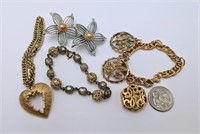 Gold Tone Bracelets & Vintage Pearl Earrings