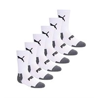 PUMA boys 6 Pack Cut Crew Socks, White/Multi,