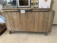 Large beverage cooler on casters with wooden