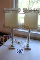 Pair of Marble & Glass Lamps with Shades