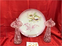 Assorted Plates & Fenton Tulip Vases