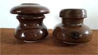 2 Vtg Brown Glass Ceramic Insulators -see details