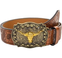 Mens Western Cowboy Leather with Bull Pattern