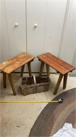 2 Wooden Benches & A Basket