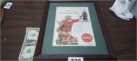 1954 COCA COLA PRINT CHRISTMAS AD FRAMED