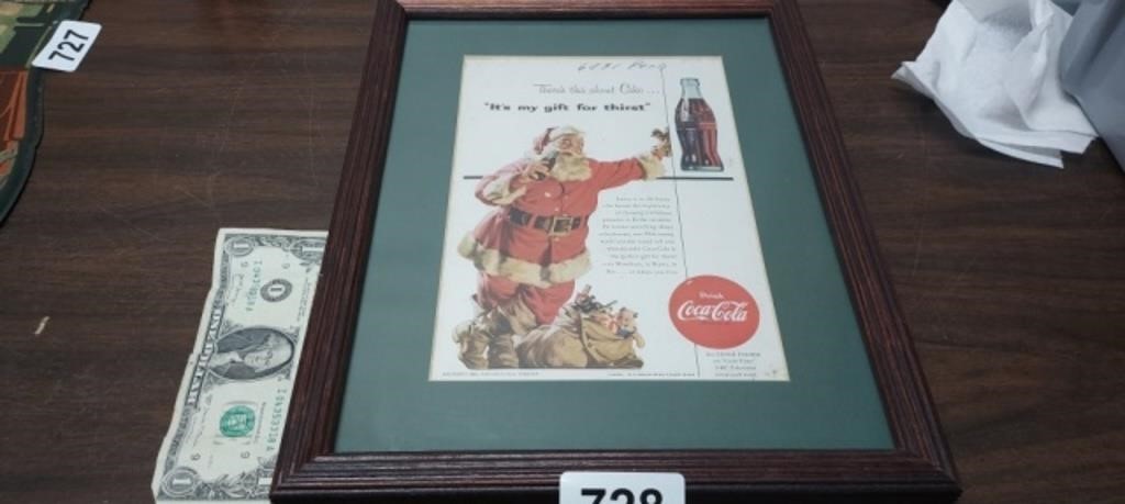 1954 COCA COLA PRINT CHRISTMAS AD FRAMED