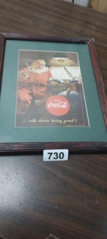 1951 COCA COLA PRINT CHRISTMAS AD FRAMED