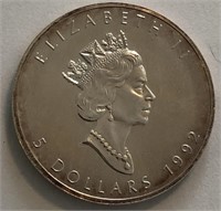 1992 Canadian 1-Oz Silver Maple Leaf