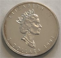 1993 Canadian 1-Oz Silver Maple Leaf