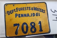 Middle license 1961 PA department of forest and
