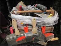 TROWELS IN WOODEN TOOL CADDY