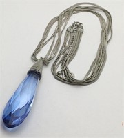 Costume Necklace W Blue Glass Pendant