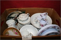 BOX OF UNMATCHING CHINA AND DISHES