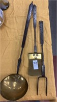 Forged iron and brass  utensils - ladle, fork,