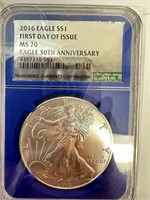 2016 Silver Eagle Coin 30th Anniversary MS 70 NGC