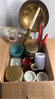 Candle & Candlestick Lot w Brass Sconce