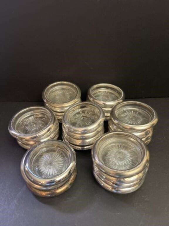 Large Grouping of Silver Rimmed Coasters