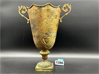 13" metal trophy style vase aged patina
