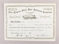 1939 Elmira State Line Railroad Company Stock Cert