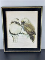 Framed Watercolor Print - Two Birds on Branch