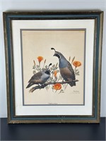 Vintage Framed and Signed Print - California Quail