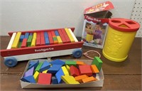 Holgate wooden wagon with blocks and Fisher-Price