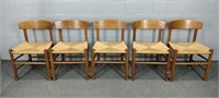 5x The Bid Solid Wood Rush Bottom Dining Chairs