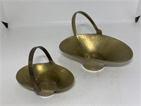 Two Vintage Small Brass Baskets With Handle